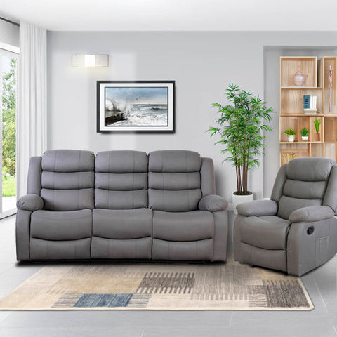 Lisbon Grey Fabric Recliner Sofas 3+1+1