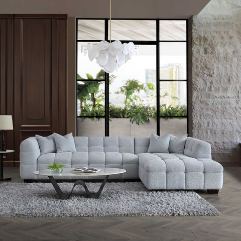 Tribeca Corner Group in Pearl Grey Boucle Fabric Sofa