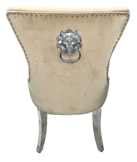 The Chelsea Cream Velvet Lion Knocker Dining Chair