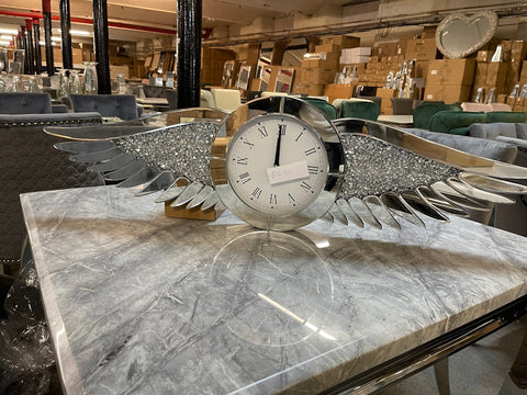 Mirrored Clock With Crystal Angel Wings