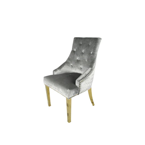 The Roma Silver Lion Knocker Dining Chair with Gold Legs