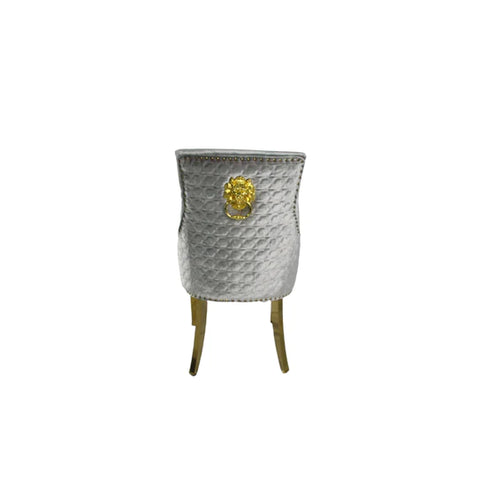 The Roma Silver Lion Knocker Dining Chair with Gold Legs