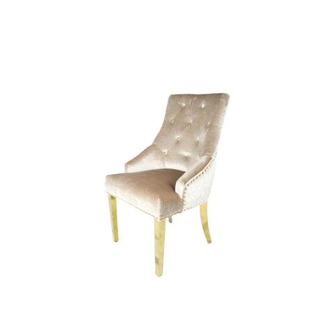 The Roma Mink Lion Knocker Dining Chair With Gold Legs