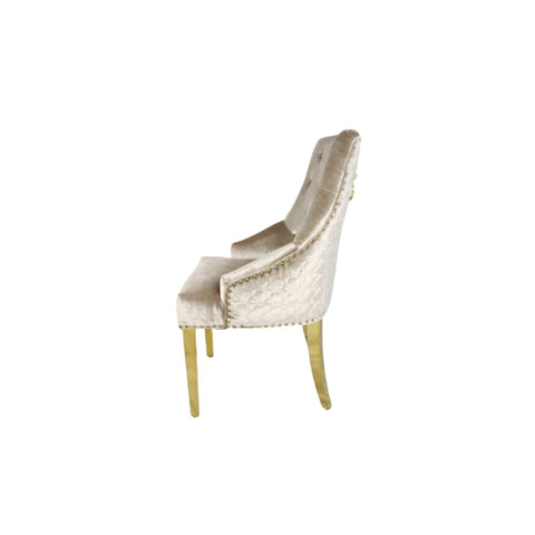 The Roma Mink Lion Knocker Dining Chair With Gold Legs