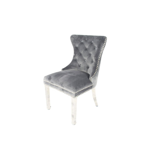 The Mayfair Dark Grey Velvet Lion Knocker Dining Chair