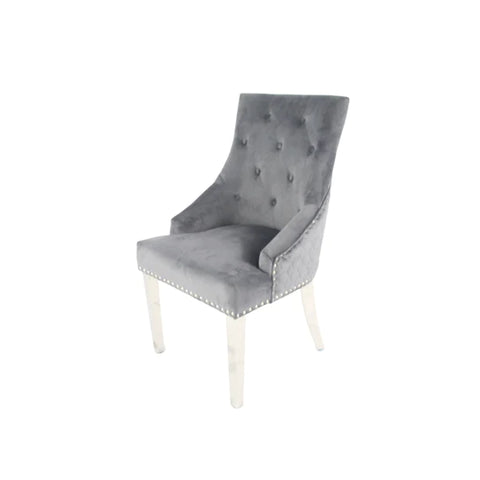 The Roma Dark Grey Plain Back Dining Chair with Silver Legs