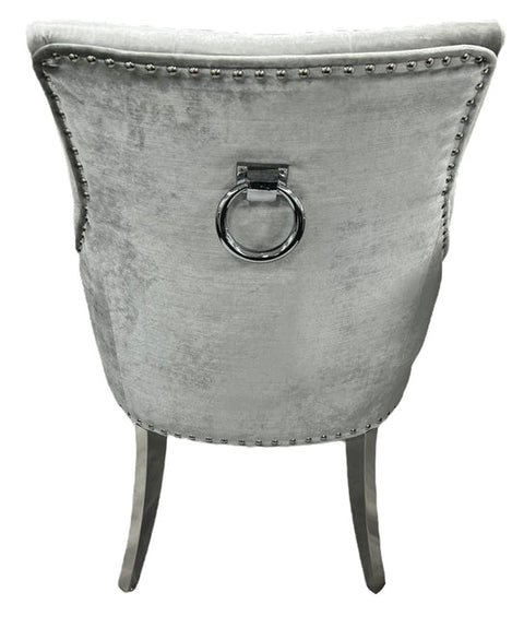 The Jessica Silver Grey Velvet Dining Chair with Chrome Legs