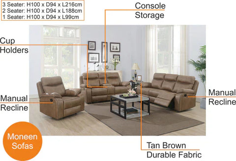 Moneen Tan Fabric Recliner Range